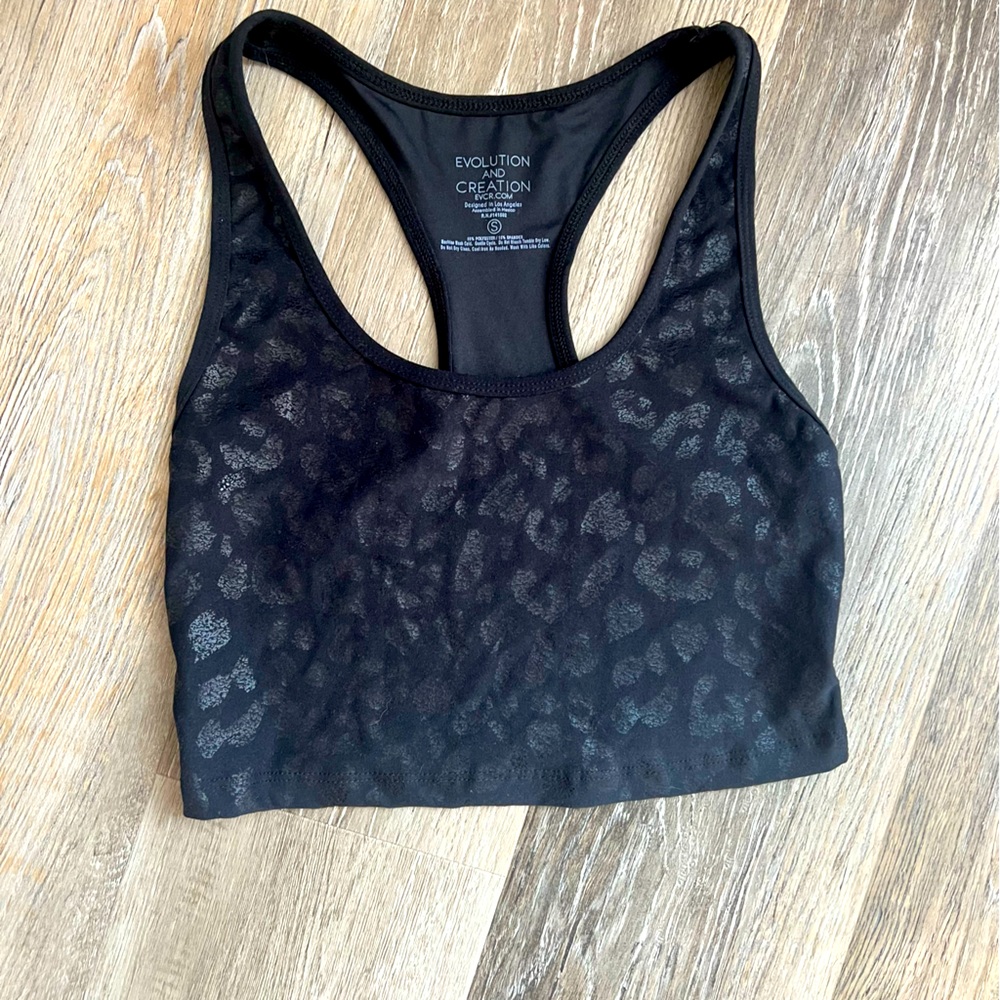 Evolution and Creation metallic leopard Racerback longline sports bra